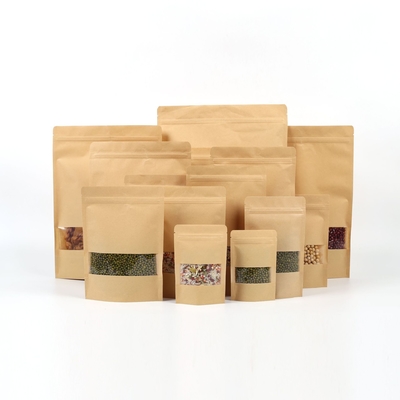 Αγορά Προσαρμοσμένα βιοαποδομήσιμα Kraft Eco Stand Up Bags 90mico με παράθυρο online manufacture