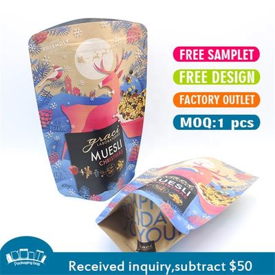 CMYK Εκτυπωμένα 70g Kraft Paper Λαμιναρισμένα σάκοι Zipper Top Επανακλείσιμα Stand Up Pouches